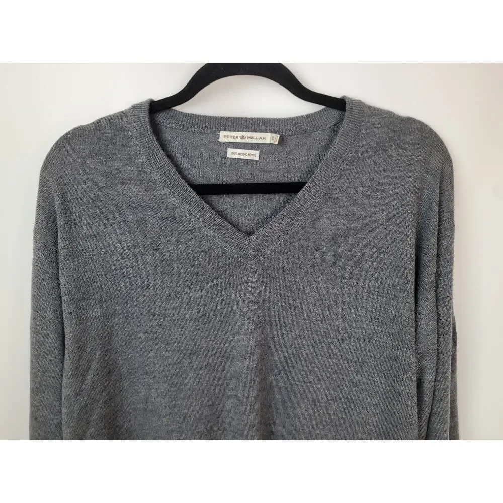 Peter Millar Men's Merino Wool V-Neck Long Sleeve Sweater Gary Size XL